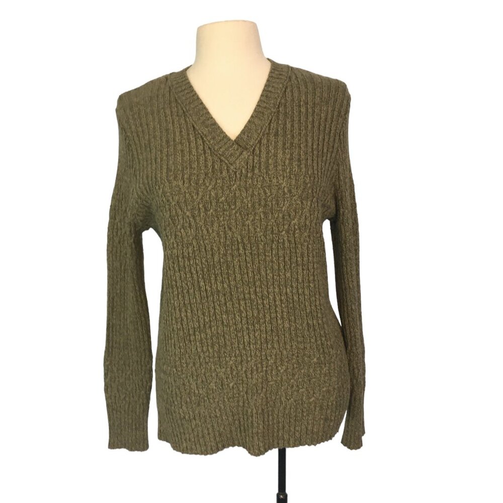 Natural Reflections Womens Green V-Neck Pullover Sweater, Cotton Acrylic‎ Small